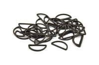 Black Half Moon - 50 Brass Black Oxidized Semi Circle Connectors (8x15x1mm) D0022 S507