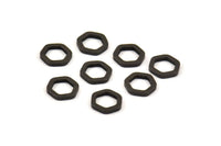 Black Hexagon Ring, 100 Black Oxidized Brass Hexagon Ring Charms (6x1mm) D0012 S469
