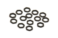 Black Hexagon Ring, 100 Black Oxidized Brass Hexagon Ring Charms (6x1mm) D0012 S469