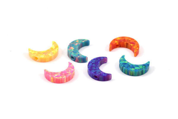 Synthetic Opal Crescent Moon, Moon Charm, 1 PC Crescent Moon Beads, Charms, (11x8mm)  F015