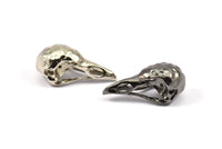 Tiny Bird Skull, 3 Brass Black Plated, Nickel Free Plated, Choose Finish, Bird Skull Pendants (25x12x11mm) N0484