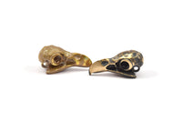 Tiny Bird Skull, 2 Solid Bronze and Oxidized Bronze Bird Skull Pendant (24x11.5x9.5mm) N0344