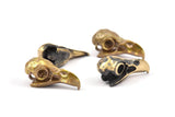 Tiny Bird Skull, 2 Solid Bronze and Oxidized Bronze Bird Skull Pendant (24x11.5x9.5mm) N0344