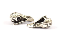 Tiny Bird Skull, 2 Antique Silver Plated Brass Bird Skull Pendants, (24x11.5x9.5mm) N0489