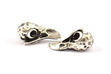 Tiny Bird Skull, 1 Antique Silver Plated Brass Bird Skull Pendant (24x11.5x9.5mm) N0489