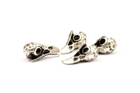 Tiny Bird Skull, 2 Antique Silver Plated Brass Bird Skull Pendants, (24x11.5x9.5mm) N0489