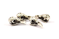 Tiny Bird Skull, 2 Antique Silver Plated Brass Bird Skull Pendants, (24x11.5x9.5mm) N0489
