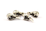Tiny Bird Skull, 1 Antique Silver Plated Brass Bird Skull Pendant (24x11.5x9.5mm) N0489