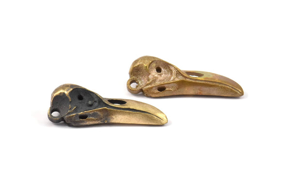 Bronz Uzun Burunlu Kuş, 2 Katı Bronz ve Oksitlenmiş Bronz Kuş Kafatası Kolye (27x10x8mm) N0345