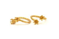 Adjustable Prong Settings - 4 Raw Brass 6 Claw Ring Blanks with 2 Prong Settings  - Pad Size 5mm N0329