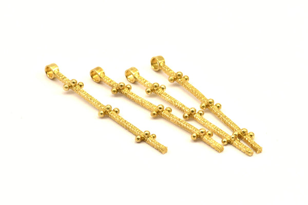 Brass Bar Pendant, 6 Raw Brass Textured  Pendant with 1 Loop (55mm) N0296