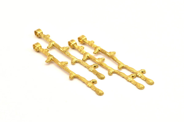 Brass Bar Pendant, 6 Raw Brass Textured  Pendant with 1 Loop (55mm) N0295