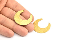 Hammered Moon Crescent Charm, Raw Brass Hammered Moons with 2 Holes Pendant (37x13x4mm) N0474