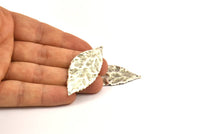Wide Brass Leaf, 1 Antique Silver Plated Brass Leaf Charms, Pendants (46x20mm) N0190