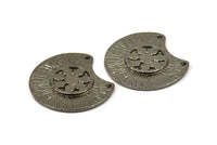 Semi Circle Pendant, 1 Black Plated Brass Semi Circle  Pendant with 2 Holes (28x25mm) N0391