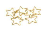 Gold Star Charm, 12 Gold Plated Brass Open Star Charms (24x0.8x0.6mm) BS 1078 Q0080