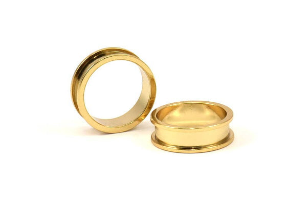Gold Channel Ring - 3 Gold Plated Brass Channel Ring Setting (16mm) N0476 Q0079
