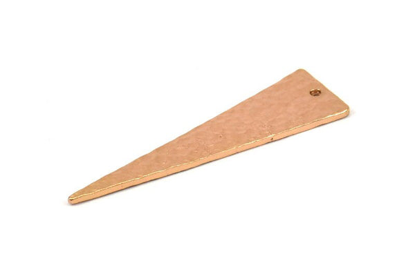 Hammered Triangle Charm, 2 Rose Gold Plated Brass Hammered Long Triangle Charms, Pendant, Earring Findings (14x50x1.2mm) N0200 Q0068