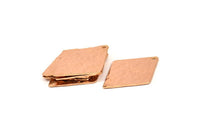 Hammered Diamond Charm, 2 Rose Gold Plated Brass Hammered Diamond Flat Charms Pendant, Findings (34x24mm) N0233 Q0063