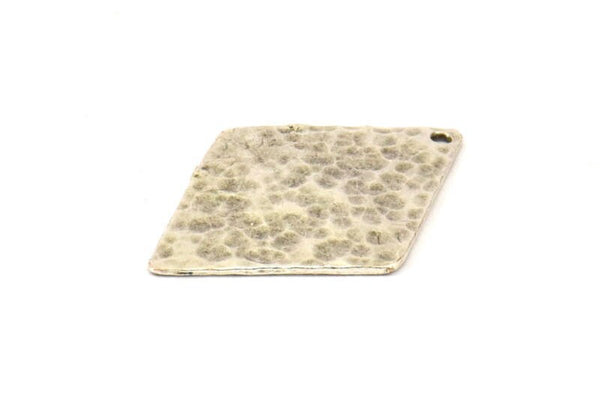 Çekiçle İşlenmiş Elmas Charm, 4 Antik Gümüş Kaplama Pirinç Çekiçle İşlenmiş Elmas Düz Charm Kolye, Bulgular (34x24mm) N0233 H0144