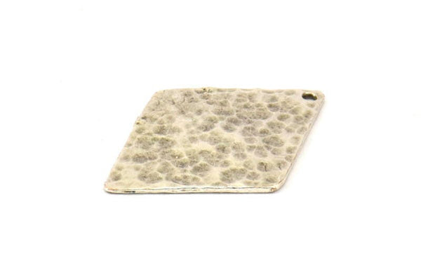 Çekiçle İşlenmiş Elmas Charm, 2 Antik Gümüş Kaplama Pirinç Çekiçle İşlenmiş Elmas Düz Charm Kolye, Bulgular (34x24mm) N0233 H0144