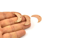 Hammered Moon Crescent Charm, 2 Rose Gold Plated Brass Hammered Moons with 3 Holes Pendant (25x9x1.2mm) N0386 Q0060