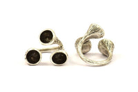 Ayarlanabilir Yüzük Ayarları - 3 Taş Ayarlı 1 Antik Gümüş Kaplama Pirinç Ayarlanabilir Yüzük - Ped Boyutu 8 mm N0349 H0077