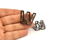 Black W Letter, 2 Black Plated W Letter, Initials, Uppercase, Letter Initial Pendant for Personalised Necklaces