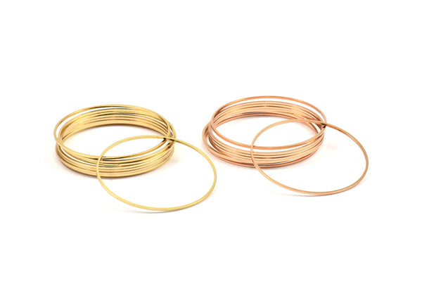 Rose Gold / Gold Circle Connector, 8 Rose Gold Plated - Gold Plated Brass Circle Connectors (50x1x1mm) BS 1083 Q0042