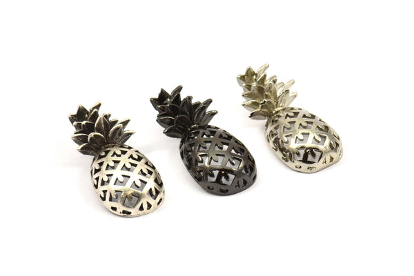 Pineapple Pendant - 2 PCS Black Plated, Antique Silver Plated, Nickel Free Plated Pineapple Pendants (30x13.4x6.3mm) N0250