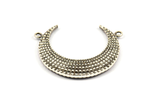 Gümüş Ay Tılsımı, 1 Antik Gümüş Kaplama Pirinç Dokulu Boynuz Tılsımı, Kolye Ucu, 2 Halkalı Mücevher Parçaları (36x10,80x3,40 mm) N0267