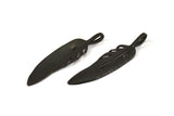 Black Feather Pendant , 2 Oxidized Brass Feather Charms, Feather Pendants (51x11.5mm) N0180 S586