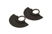 Black Semi Circle Pendant, 2 Oxidized Brass Semi Circle  Pendants (32x25mm) N0392 S390