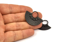 Black Semi Circle Pendant, 2 Oxidized Brass Semi Circle  Pendants (32x25mm) N0392 S390