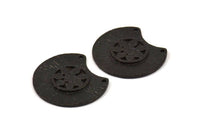 Black Semi Circle Pendant, 2 Oxidized Brass Semi Circle  Pendant with 2 Holes (28x25mm) N0391 S388