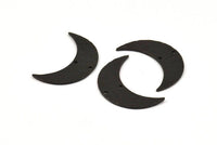 Hammered Moon Pendant, 2 Oxidized Brass Hammered Moons with 2 Holes (44x12x1.2mm) N0389 S432
