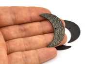 Hammered Moon Pendant, 2 Oxidized Brass Hammered Moons with 2 Holes (44x12x1.2mm) N0389 S432