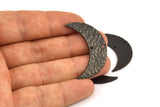 Hammered Moon Pendant, 2 Oxidized Brass Hammered Moons with 2 Holes (44x12x1.2mm) N0389 S432