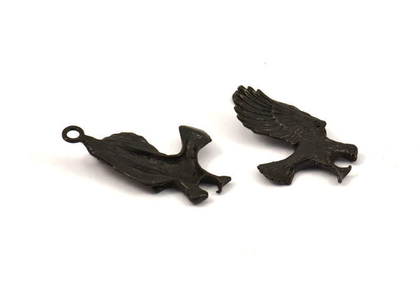 Black Eagle Charm, 2 Oxidized Brass Eagle Necklace Pendants, (33x19mm) N0277 S384