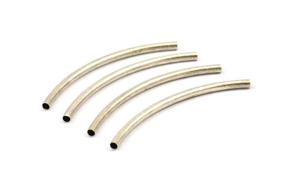 Long Curved Tube Beads, 12 Antique Silver Plated Brass Curved Tubes (3x60mm) Bs 1409