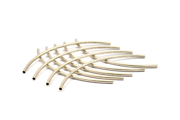 Silver Curved Tube, 12 Antique Silver Plated Brass Curved Tubes (3x110mm) Bs 1419 H0898