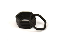 Black Hexagon Connector Ring, 6 Black Oxidized Brass Hexagon Connector Rings (22x2x2mm) D0135 S433