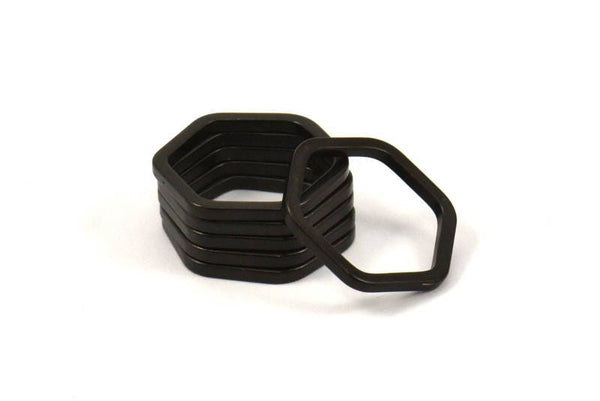 Black Hexagon Connector Ring, 6 Black Oxidized Brass Hexagon Connector Rings (22x2x2mm) D0135 S433
