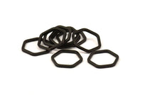 Black Hexagon Connector Ring, 6 Black Oxidized Brass Hexagon Connector Rings (22x2x2mm) D0135 S433