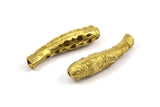Brass Fish Bead, 2 Raw Brass Textured Fish Beads (34x8mm) N0364