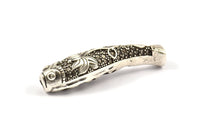 Gümüş Balık Boncuğu, 1 Antik Gümüş Kaplamalı Pirinç Dokulu Balık Boncuğu (34x8mm) N0364