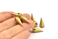 Brass Spike Pendant, 6 Raw Brass Spike Tribal Pendants (16x7mm) A0761