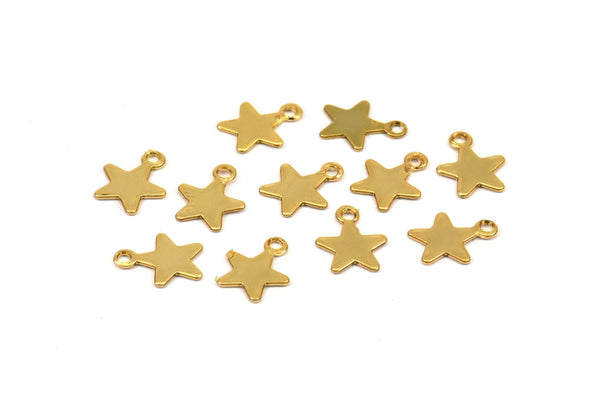 Tiny Gold Stars, 20 Gold Plated Star Charms with 1 Loop (8x10mm) Brs 301 A0261