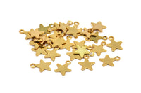 Tiny Gold Stars, 20 Gold Plated Star Charms with 1 Loop (8x10mm) Brs 301 A0261
