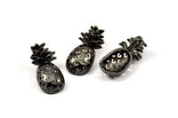 Black Plated Pineapple - 2  Black Plated Brass Pineapple Pendant (20x9x4.3mm) N0255